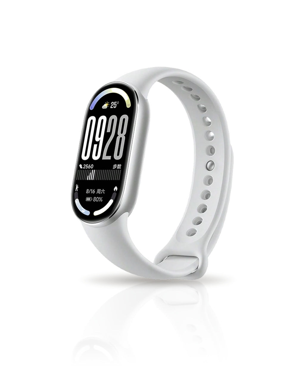 Xiaomi Smart Band 10 blanc – photo studio Malkia Club