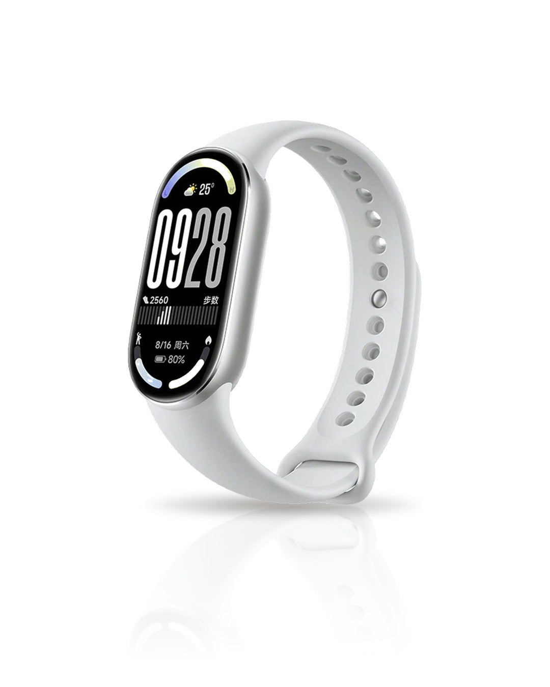 Xiaomi Smart Band 10 blanc – photo studio Malkia Club