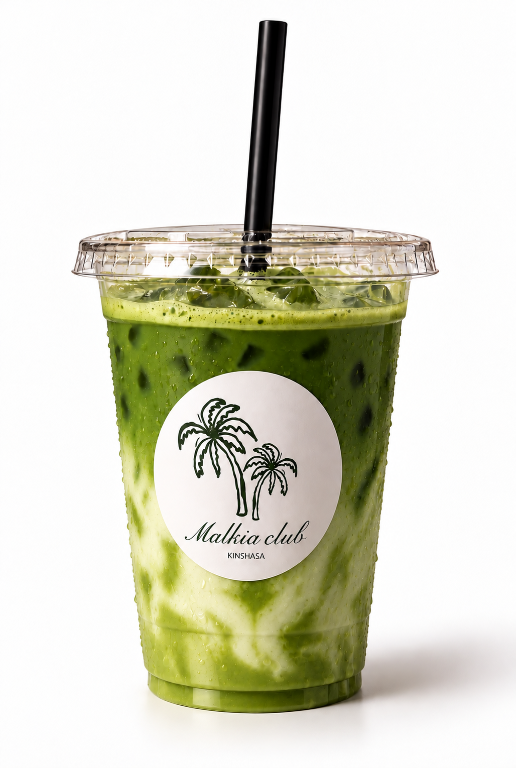 Malkia Matcha vanille, matcha latte glacé, Malkia Bar, Malkia Club Kinshasa